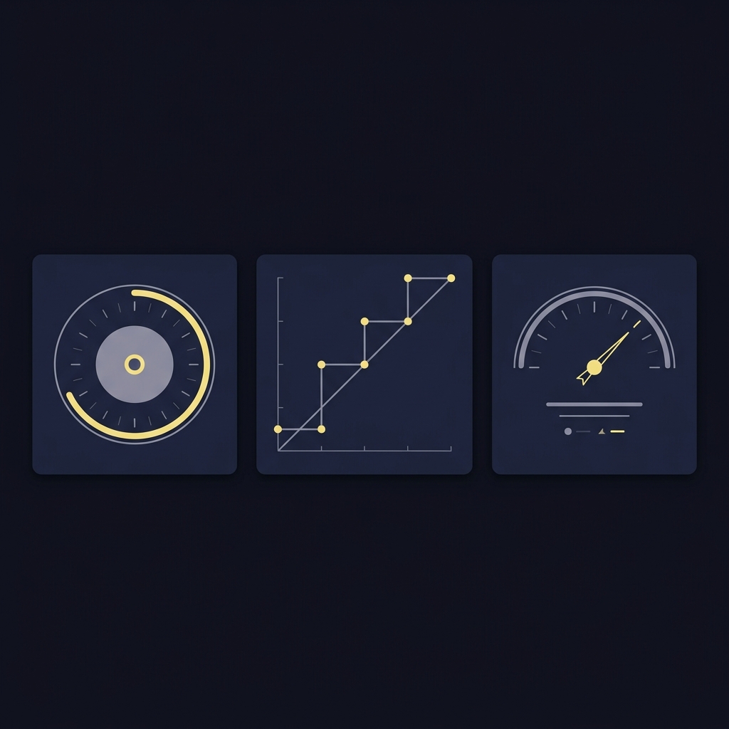 A Beginners Roadmap to Passing a Sports Trading Challenge minimal 2d vector dashboard showing Brier score radial meter calibration plot and drawdown gauge on Funded Plays dark color palette