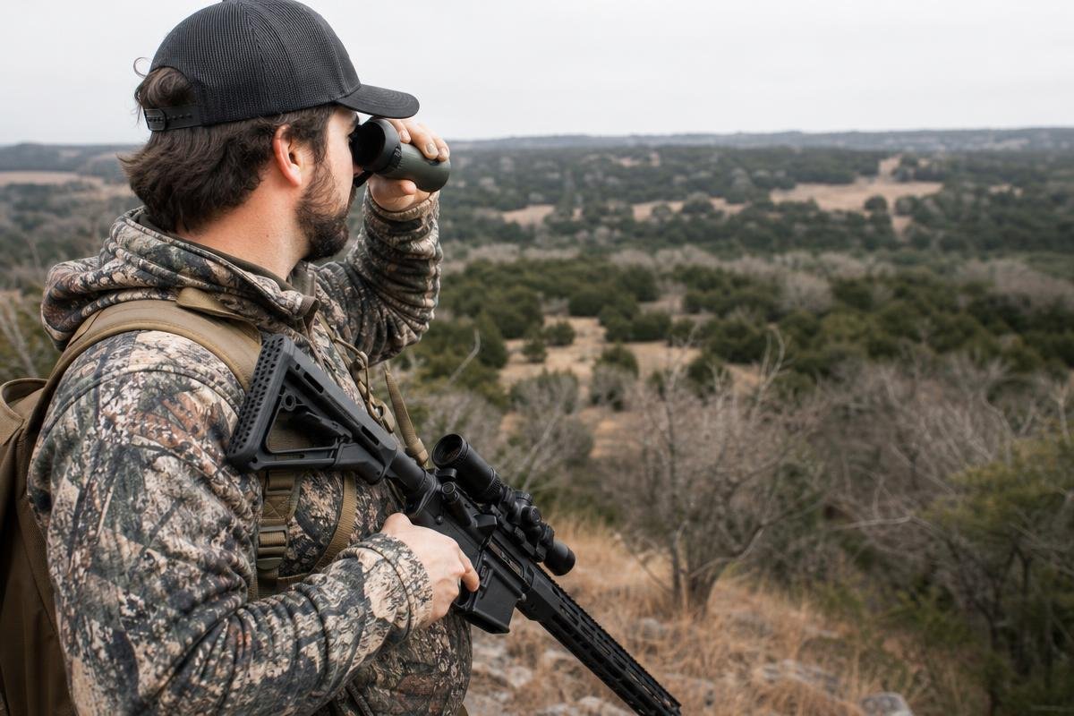hunter using 300 blackout for deer hunting in Cross Timbers terrain