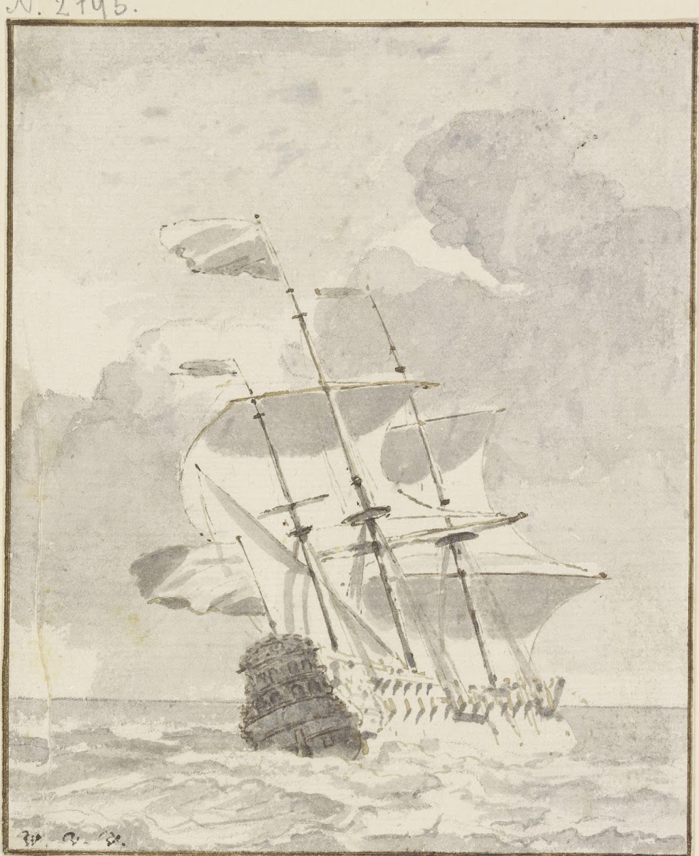 Großes Schiff von links nach rechts segelnd