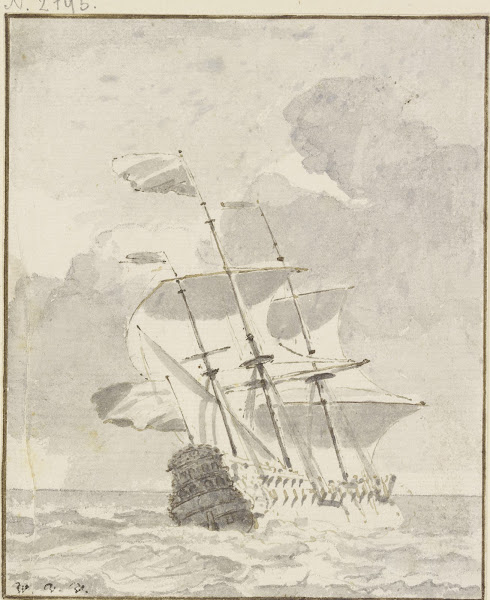 Großes Schiff von links nach rechts segelnd