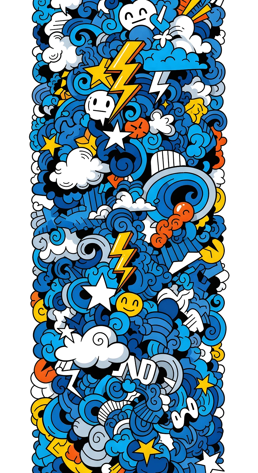 Chaotic Blue Doodle Pattern Vertical Cartoon Graffiti Style - Free 4K mobile Wallpaper