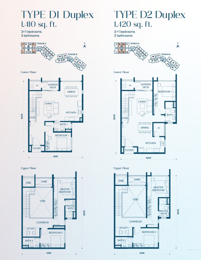 Aricia Type D floor plan — 1420 sq ft, 4 bedrooms