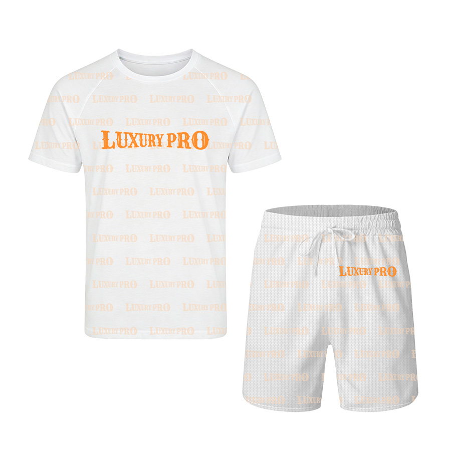 AOP MEG football Round Neck Raglan Short Sleeved Shirt+Through Version Beach Pants - Bird Eye Fabric