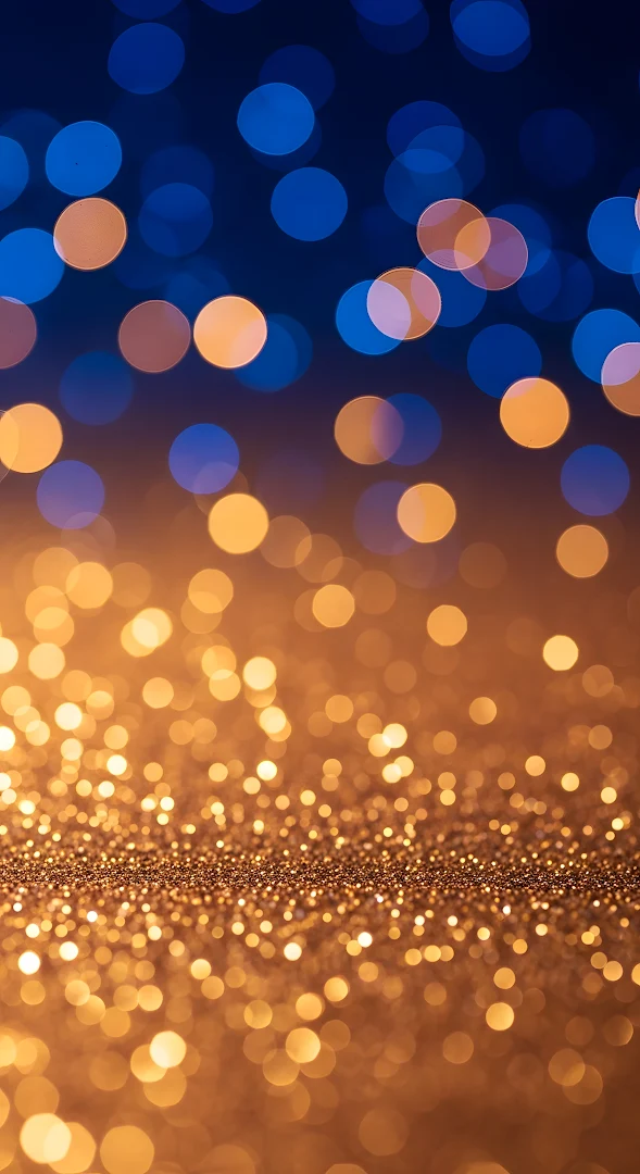 Luxurious Gold Glitter Blue Bokeh Abstract Sparkle