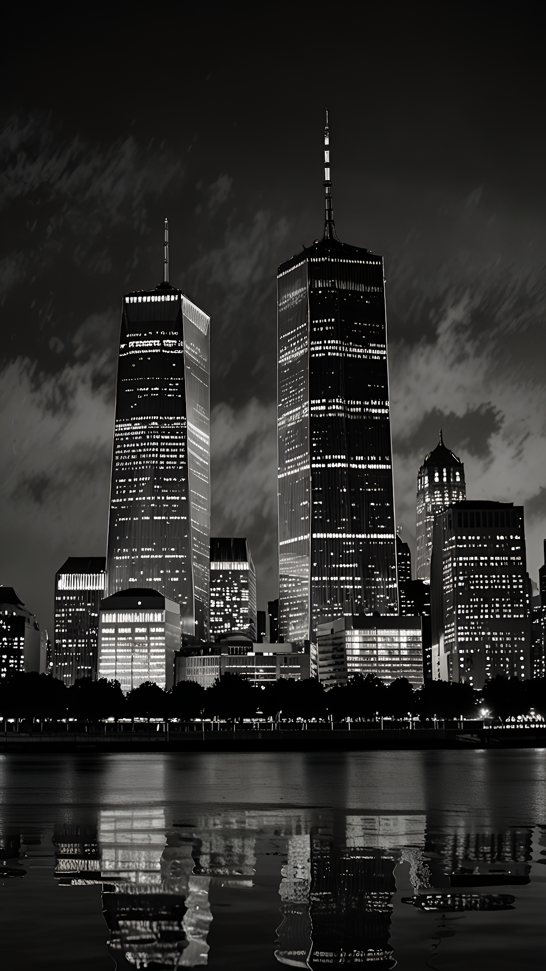 Iconic Twin Towers Cityscape Black and White Night View - Free 4K mobile Wallpaper