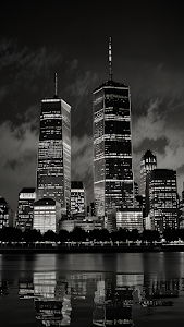 Iconic Twin Towers Cityscape Black and White Night View