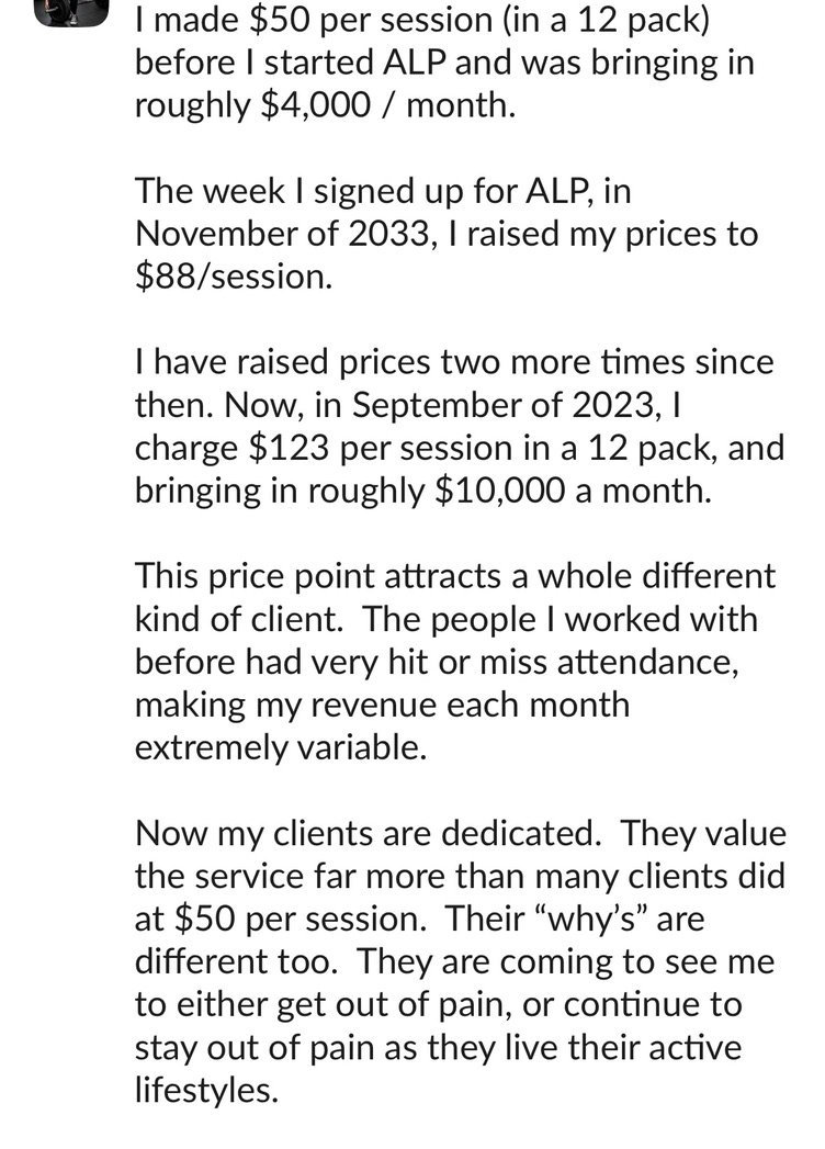 Slack post from an Active Life Professional