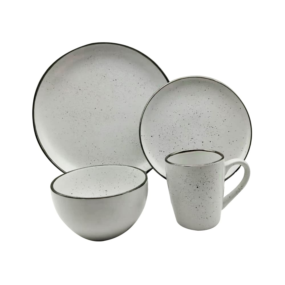 Vajilla de cerámica color blanco/negro, 16 piezas