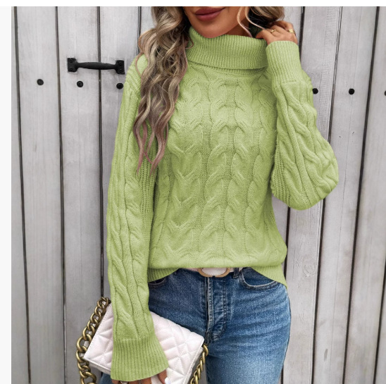 Cable knit sweater with high collar