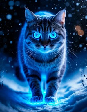 Glowing Cat Walking Through Snow