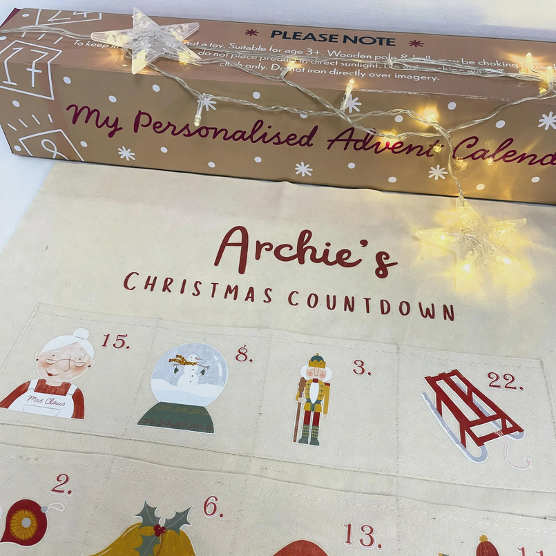 Personalisierbarer Adventskalender aus Stoff, 24 Taschen