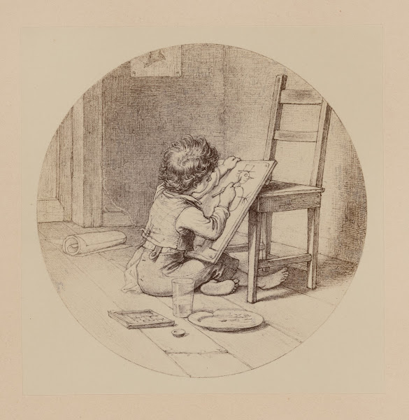 Child Seated On Floor Drawing And Using Chair As An Easel 1875