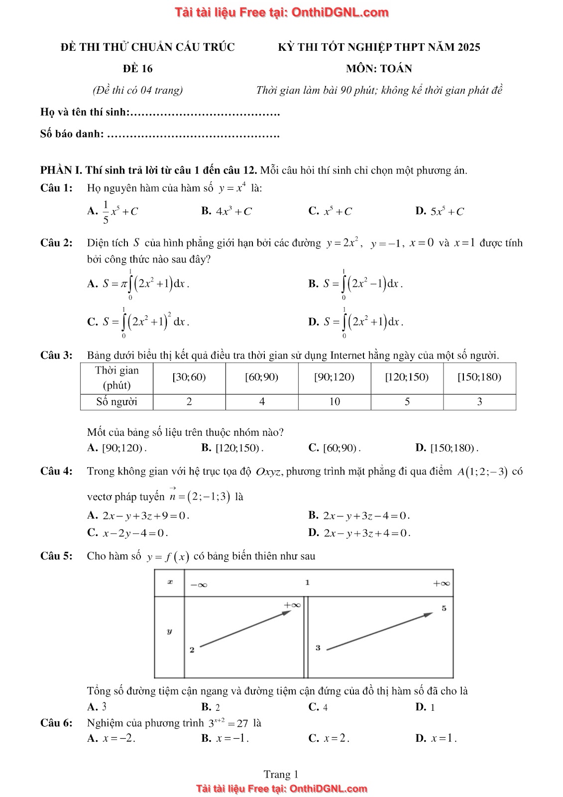 32 đề phát triển minh họa môn toán - có đáp án