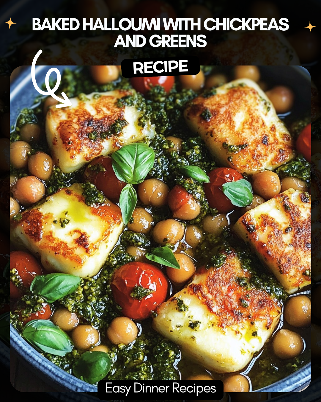 Baked Halloumi with Chickpeas and Greens