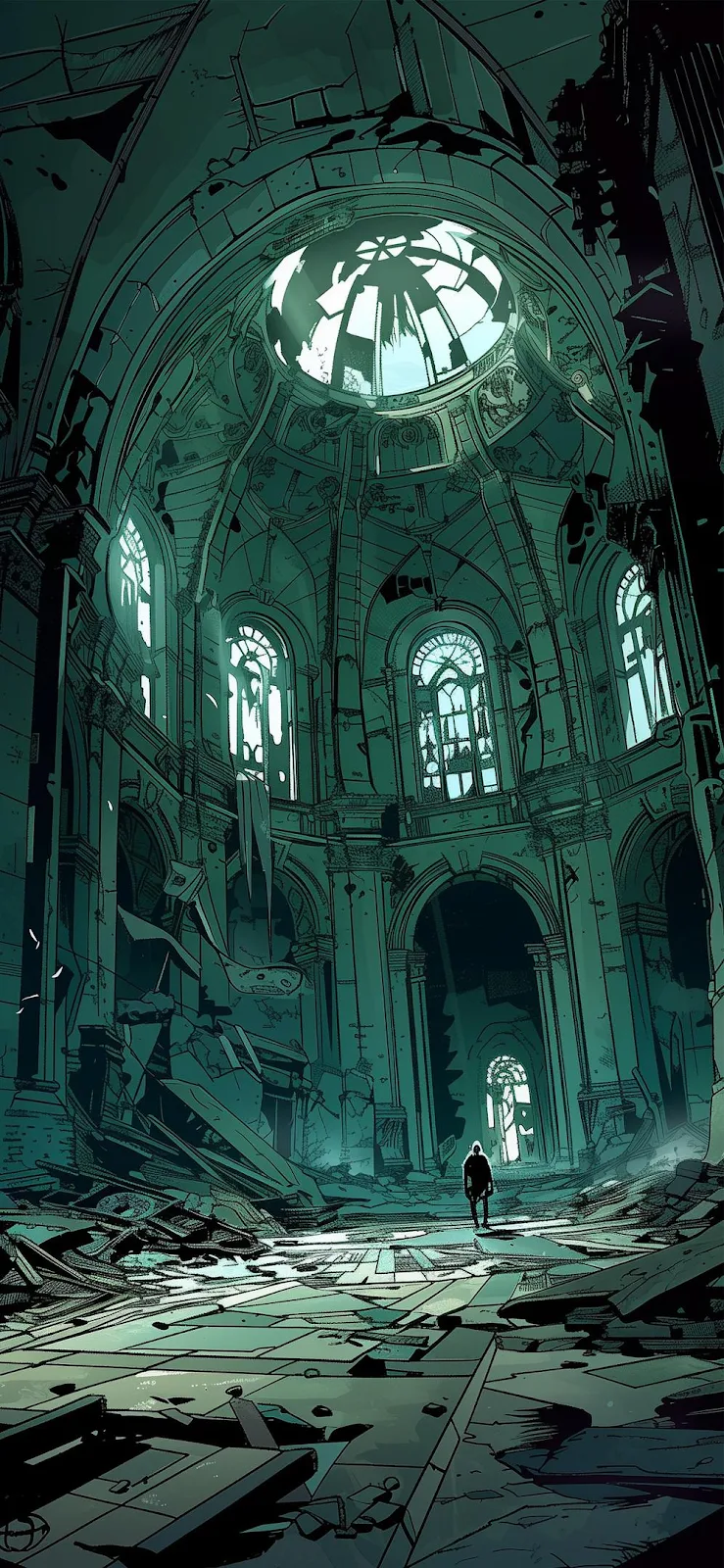 Ruined Domed Cathedral - Comic Art iPhone Wallpaper (997x2160)