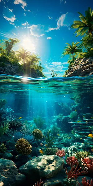 Tropical Reef Split View 2K iPhone Wallpaper Background
