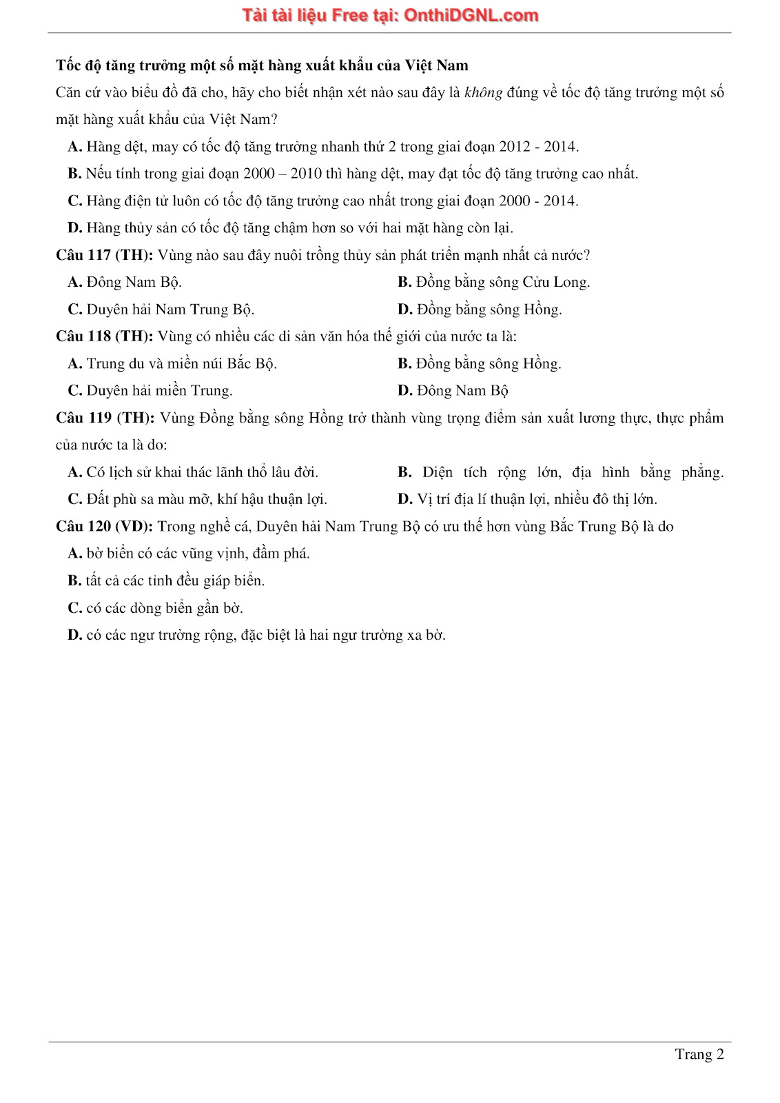 150bài tập môn Địa Lý - Ôn thi ĐGNL ĐHQG TP hà nội Phần 13