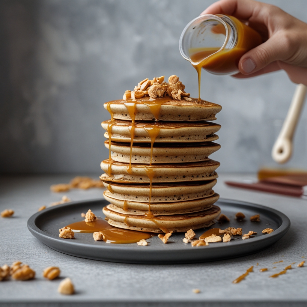 Salted Caramel Protein Pancake Stacks with Whipped Greek Yogurt