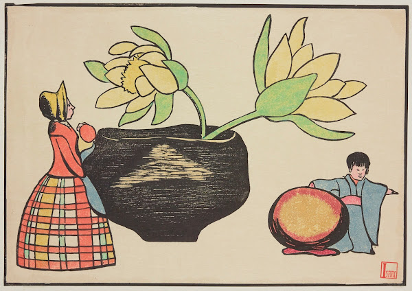 Composition poupées et pivoines 1906