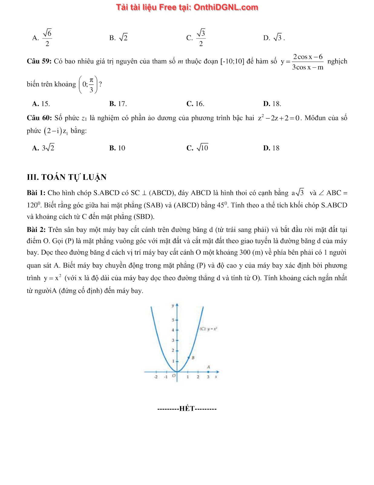 475 bài tập môn Toán - Ôn thi ĐGTD ĐH Bách Khoa Hà Nội Phần 15