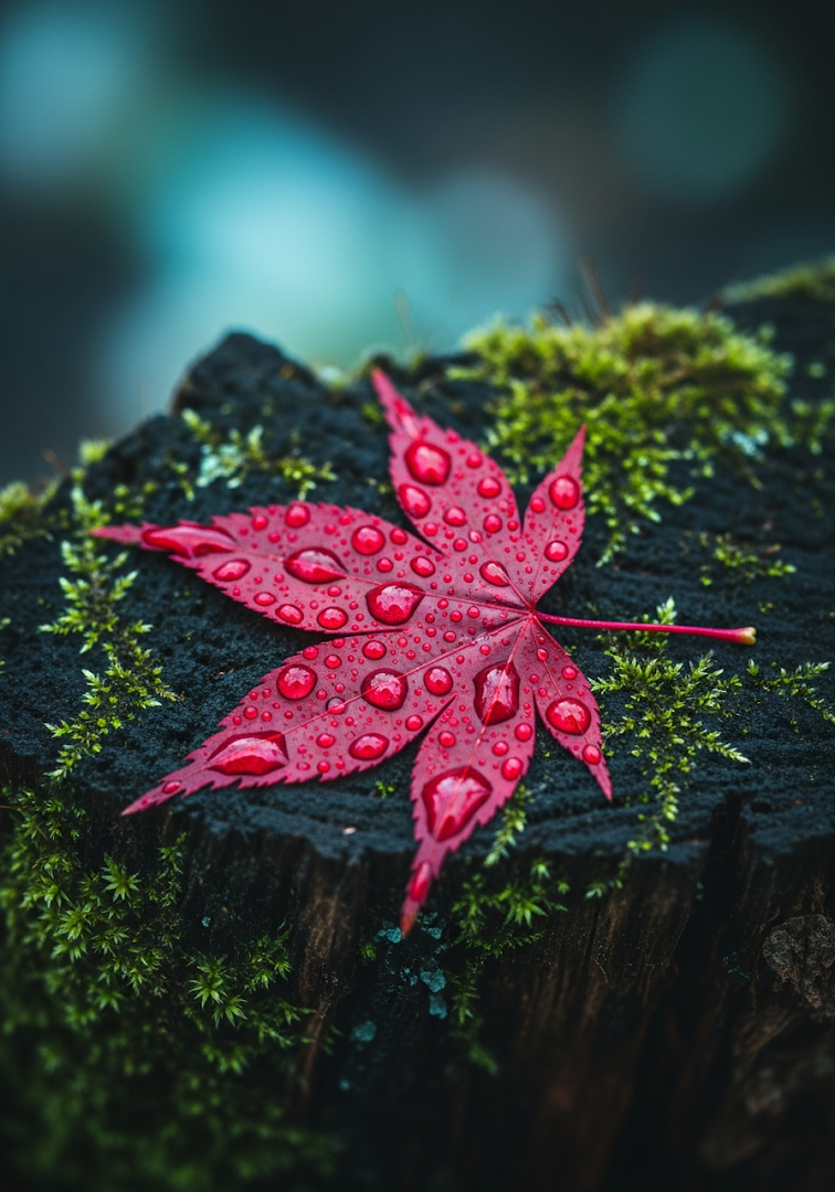 Red Maple Leaf Macro Water Drops