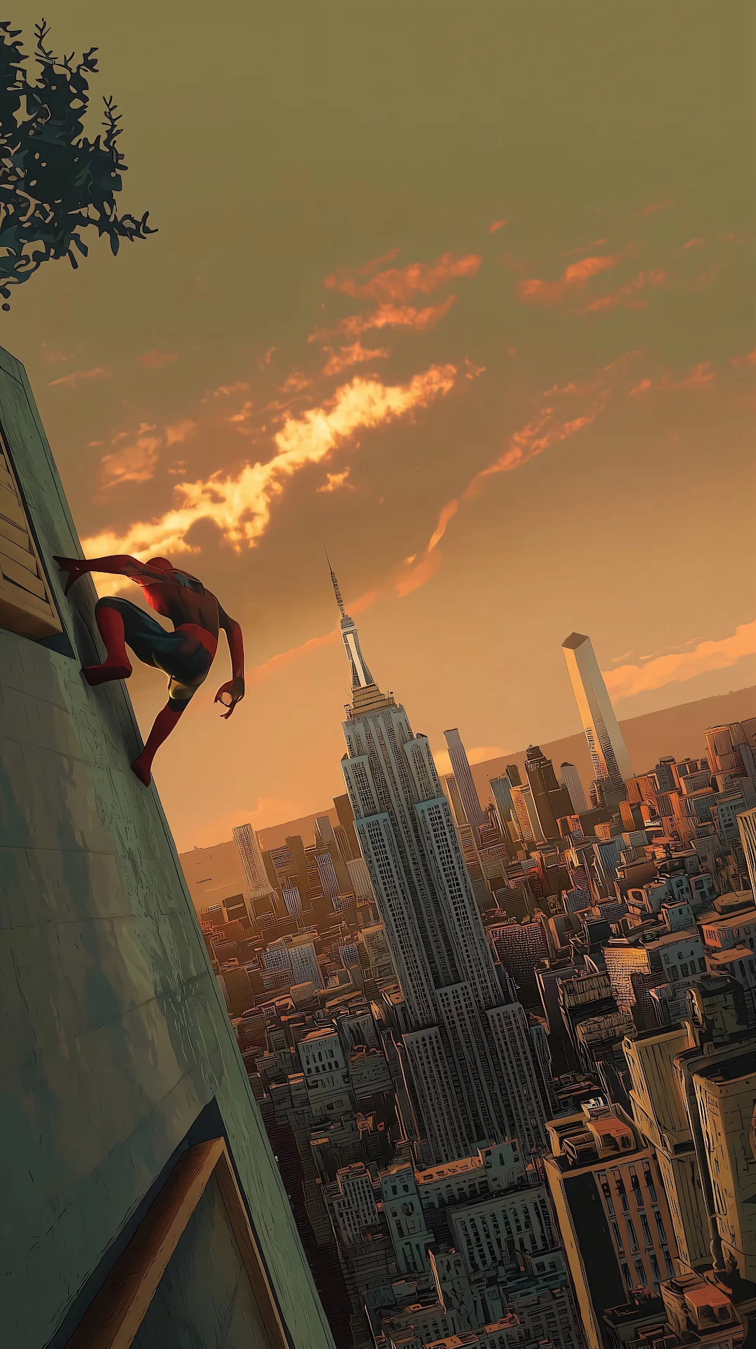 Spider-Man Manhattan Sunset Skyscraper Climb 4K - Free 4K mobile Wallpaper