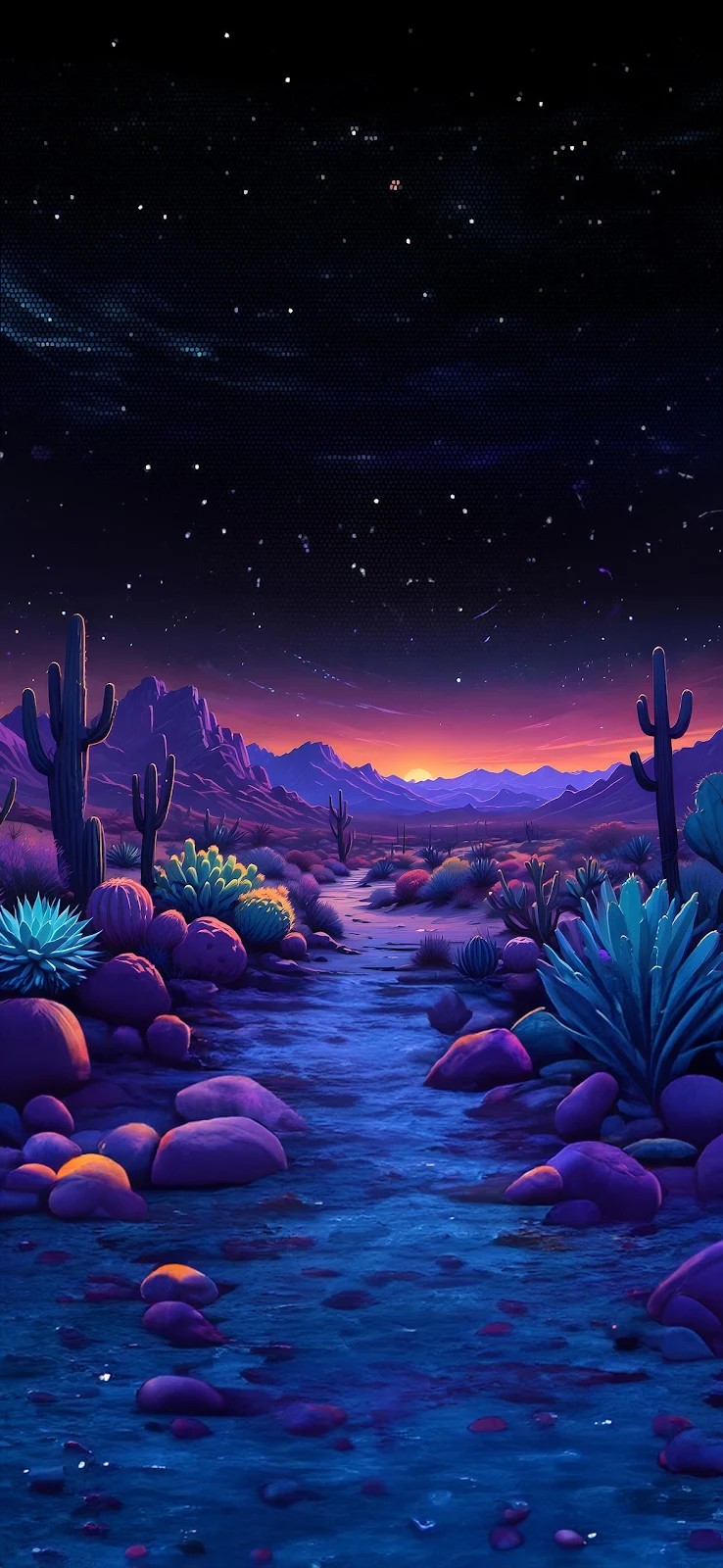 Vibrant Desert Night Sky Path - Surreal Digital Art Full HD iPhone Wallpaper (1179x2556)