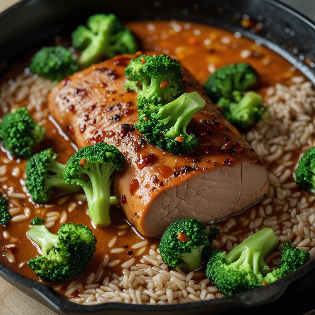 Final Szechuan-Spiced Pork Tenderloin Skillet with Broccoli & Brown Rice