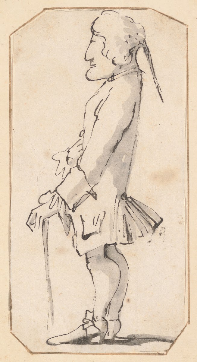Caricature of a Man Carrying a Stick Standing in Profile to the Left 1760