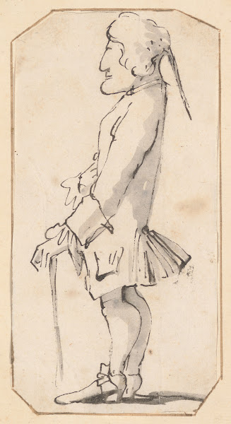 Caricature of a Man Carrying a Stick Standing in Profile to the Left 1760