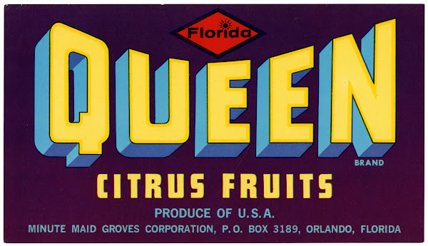 Queen Brand Citrus Fruit Label 1930 1950
