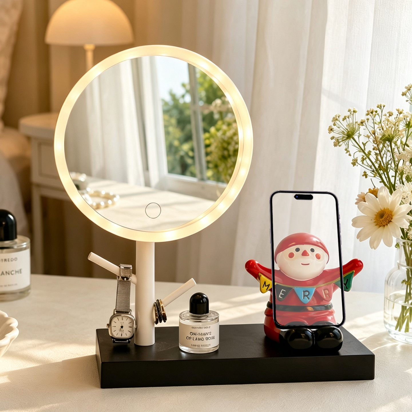 LED Makeup Mirror with Smartphone Stand