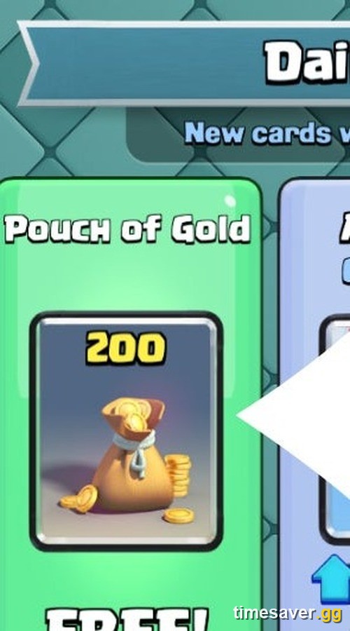 Clash Royale Daily Deals in the shop showing a free Pouch of Gold worth 200
