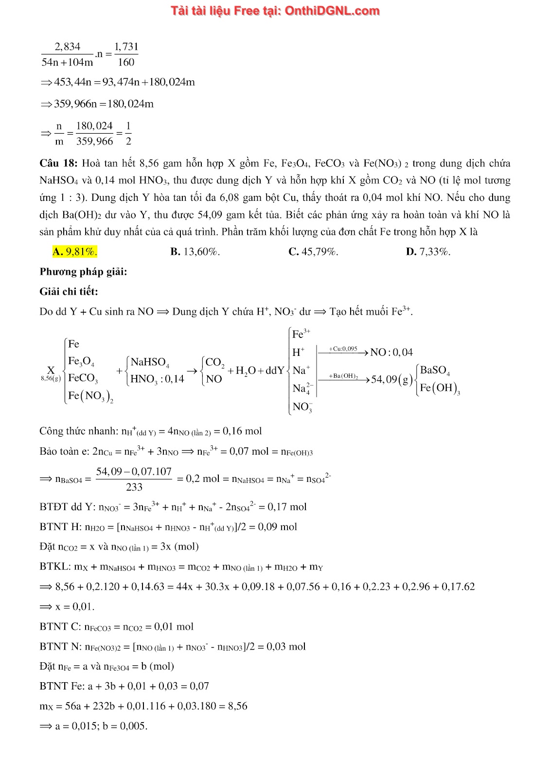 135 bài tập môn Hóa học - Ôn thi ĐGNL Bách khoa Hà nội Phần 1