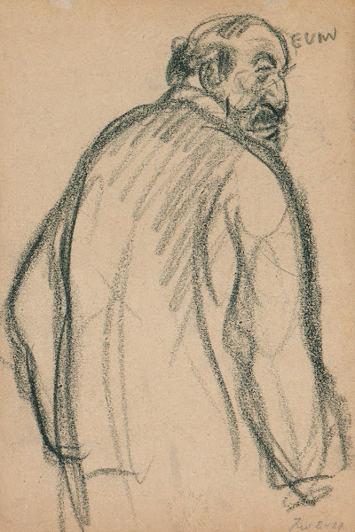 Portret van een oude man met baard Rugaanzicht