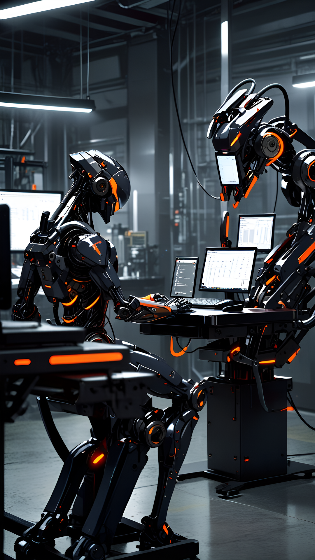 Futuristic Robots Working Industrial Data Center - Free 4K mobile Wallpaper