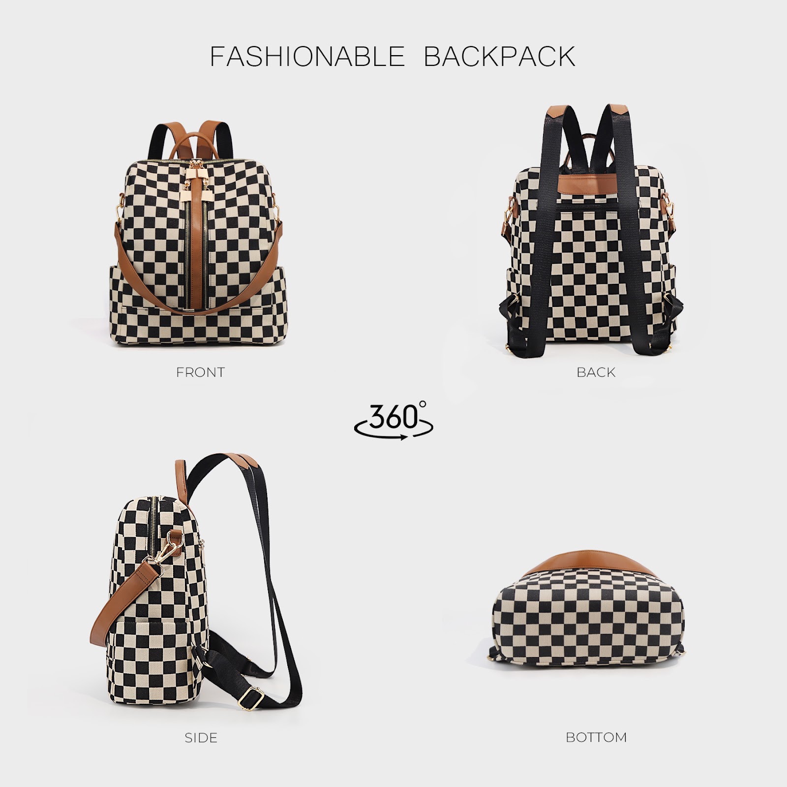 Women's Backpack, Canvas, Checkered Pattern