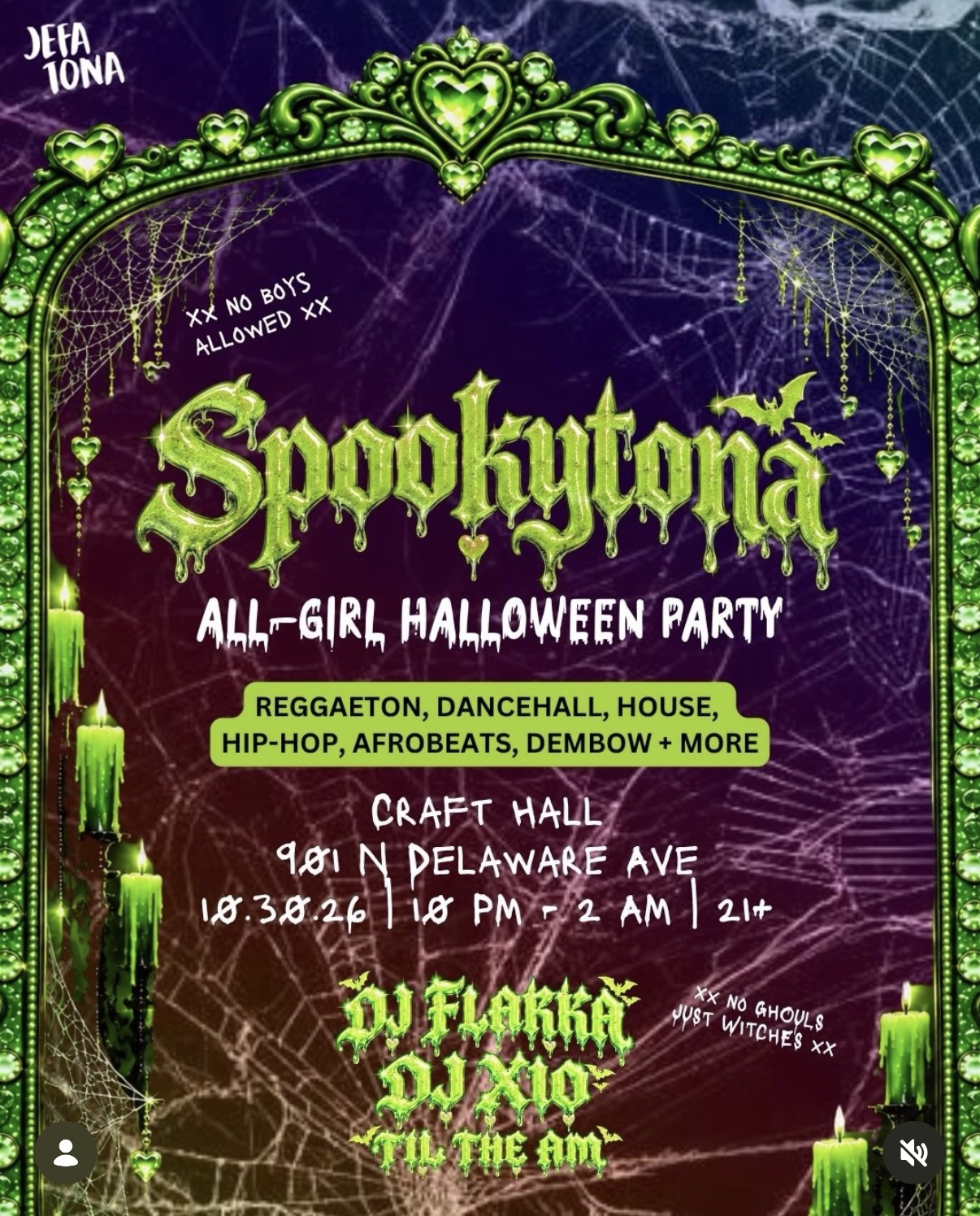 Flyer for Spookytona All-Girl Halloween Party