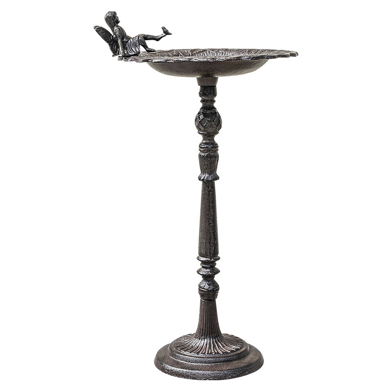 Standing metal birdbath in vintage style