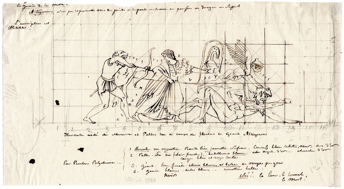 Hercules killing Alcyoneus with the help of Minerva and Isis