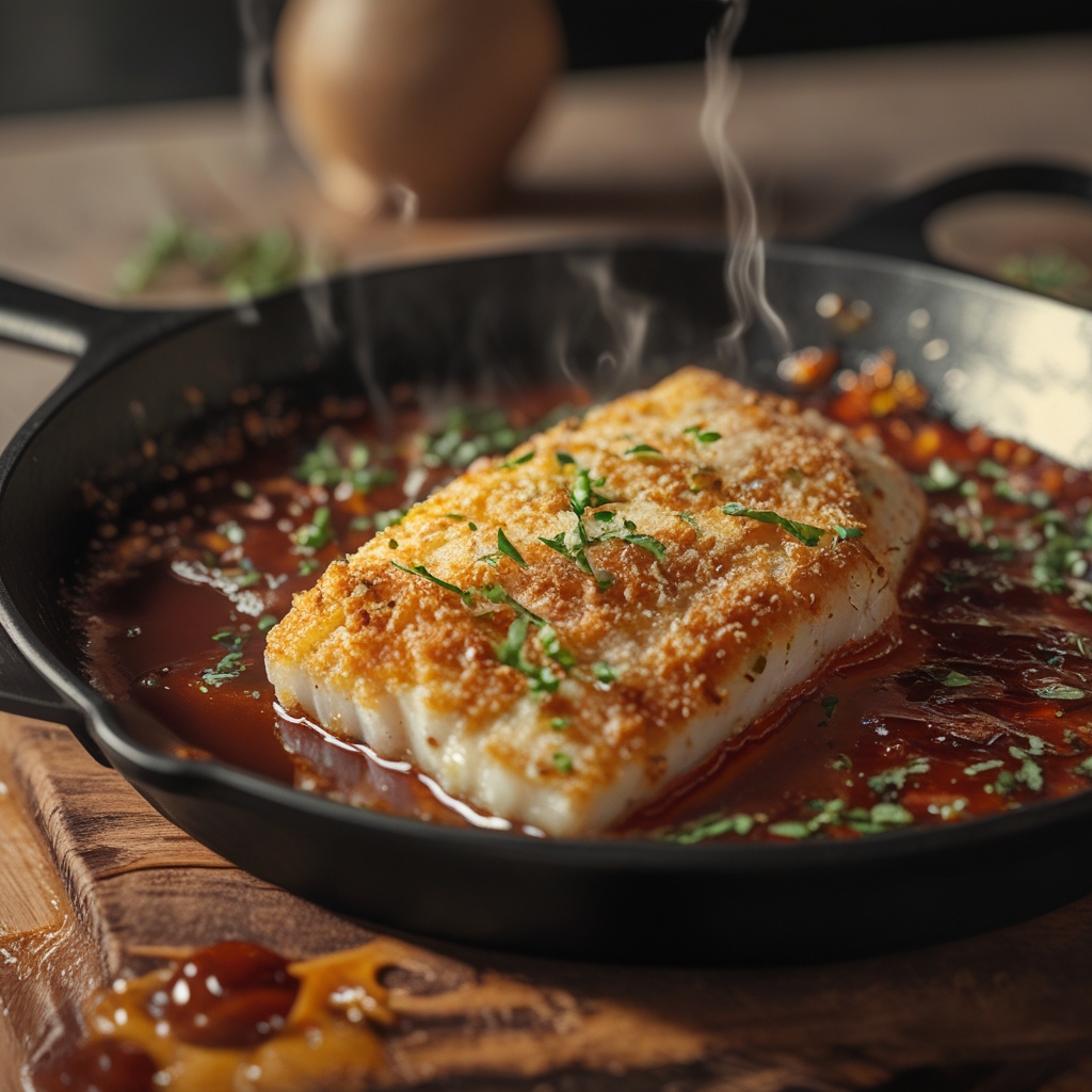 Final Crunchy Parmesan-Crusted Cod + Zucchini Skillet