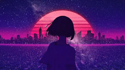 Synthwave, Night, Sunset, City, Anime Girls 4K Wallpaper Background