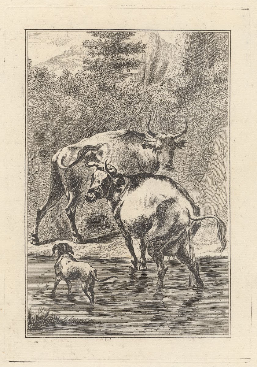 Two cows and a dog in a stream 18th Century