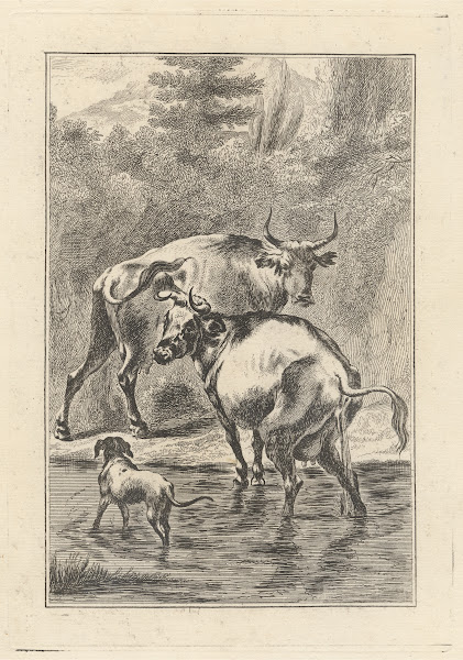Two cows and a dog in a stream 18th Century