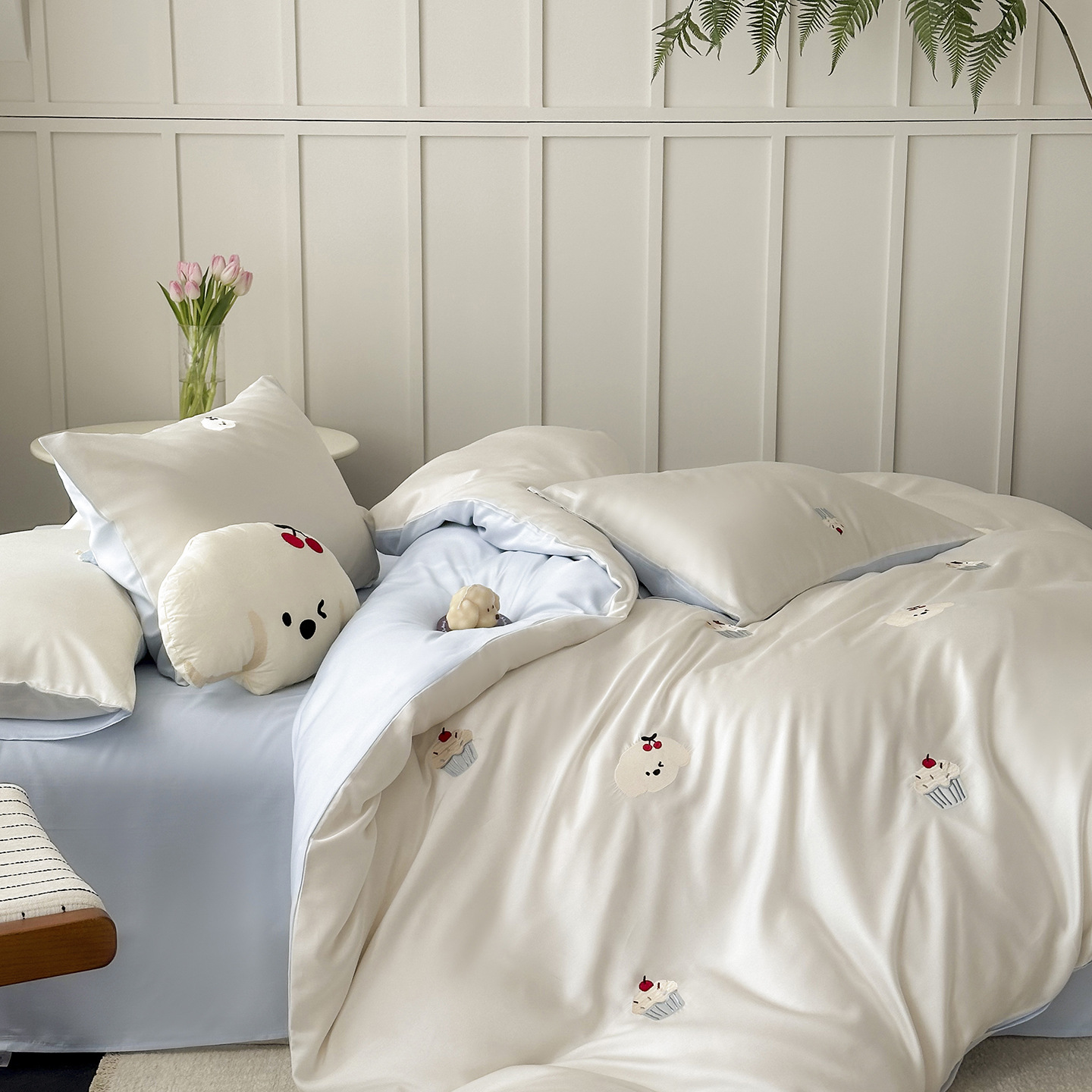 Tencel bedding set, silky soft, cartoon embroidery