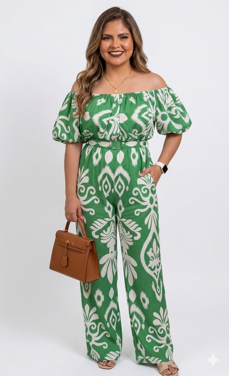 Conjunto verde off-shoulder