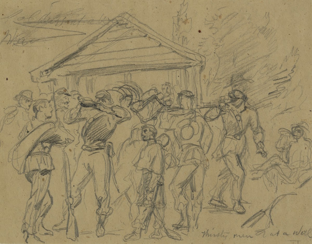 Thirsty men at a well 1860 1865