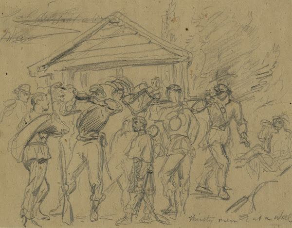 Thirsty men at a well 1860 1865