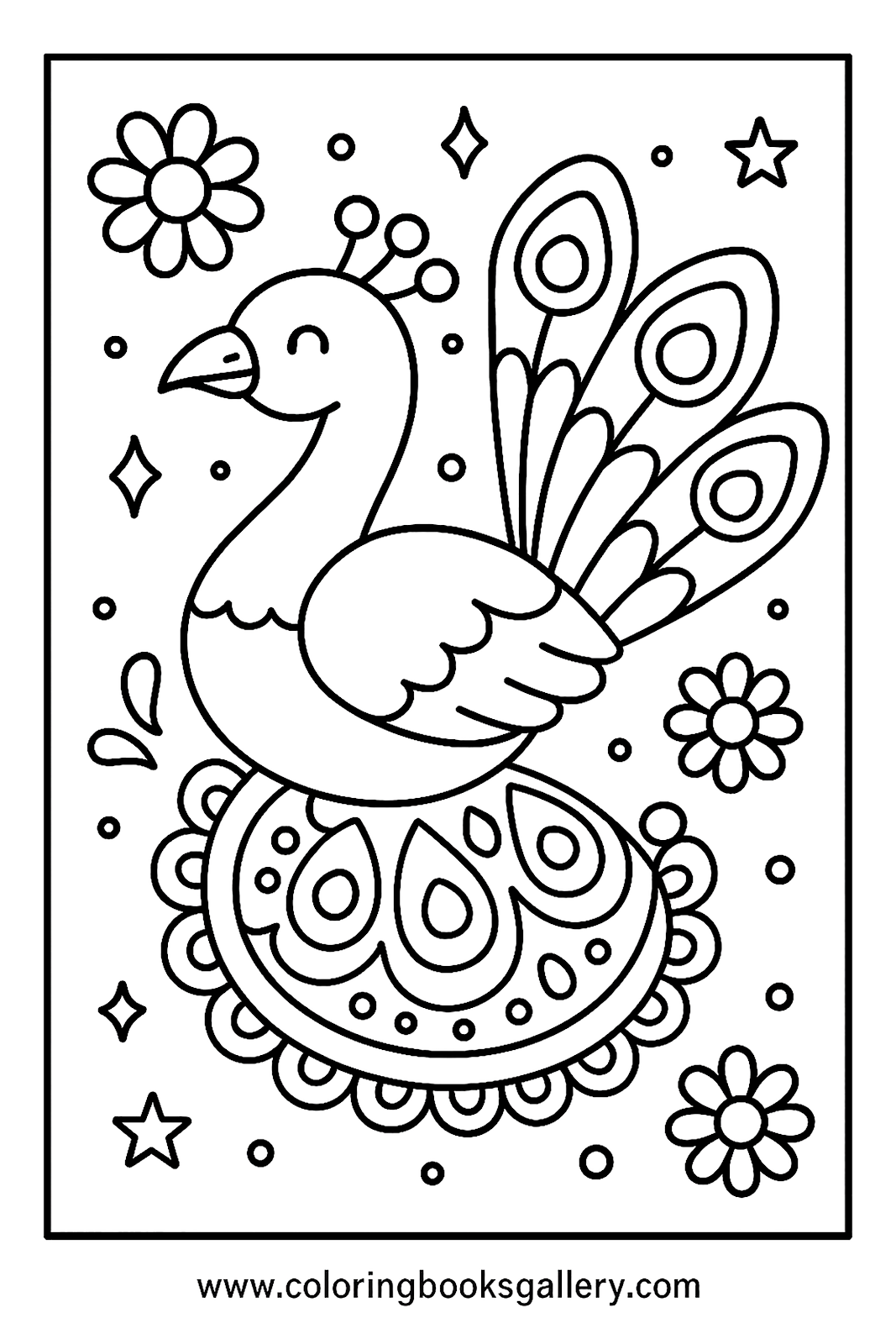 Peacock rangoli for Diwali – Free Printable Coloring Sheet for Kids and Adults – printable coloring page