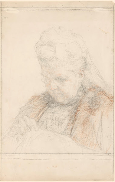Portret van de koningin moeder Emma handwerkend 1874   1925